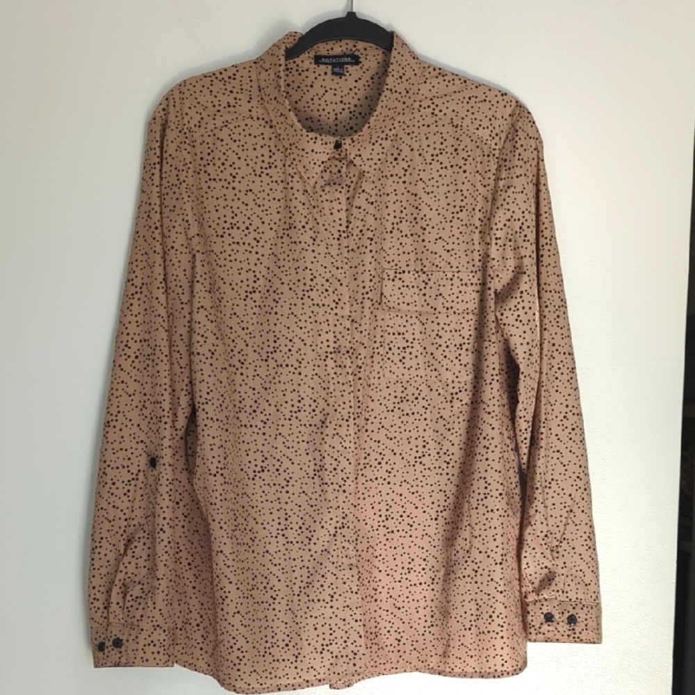 Notations Brown & Black Polka Dot Long Sleeve Button Front Blouse‎ Large